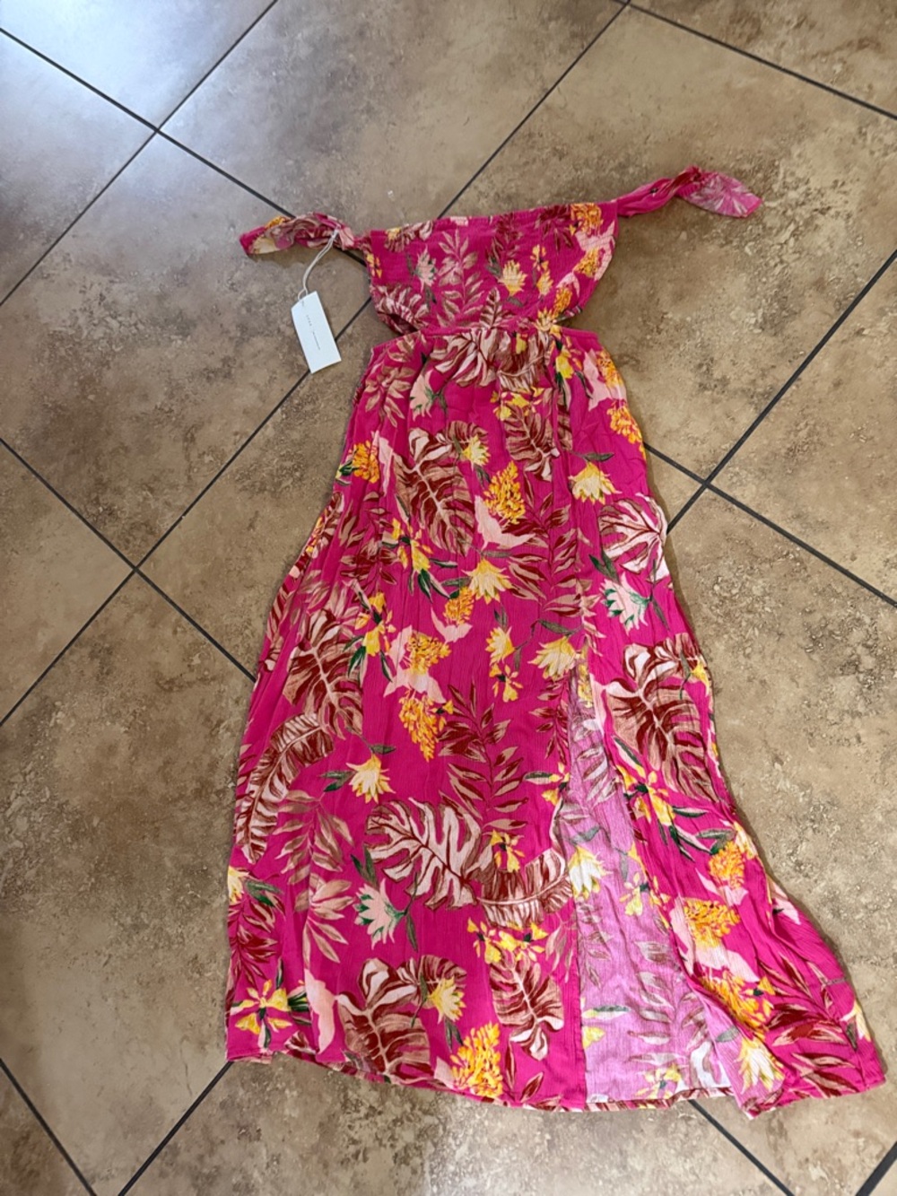 Lush Hot Pink Floral Tie-Shoulder Dress